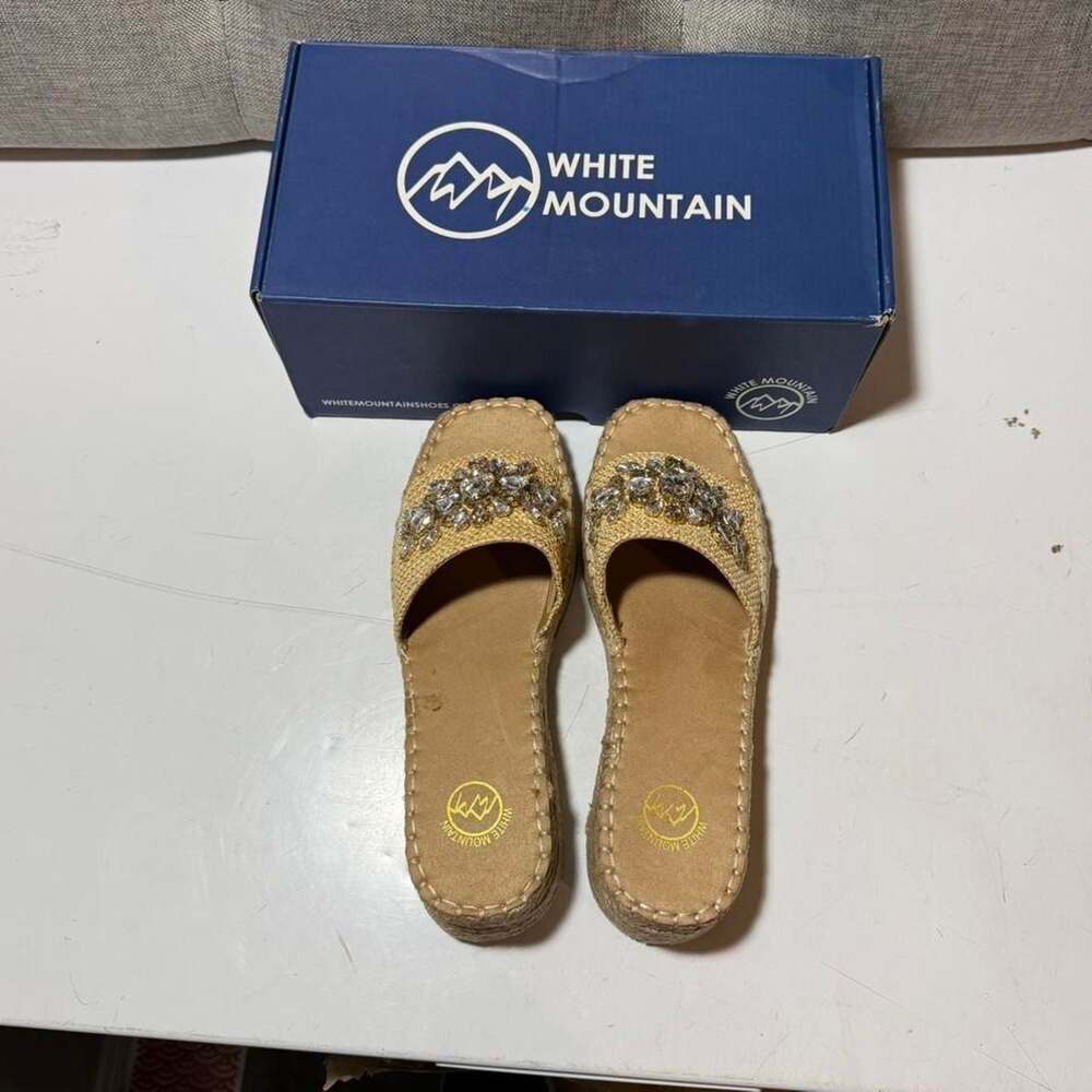 White Mountain Gold Embellished Espadrille Slide Sandals